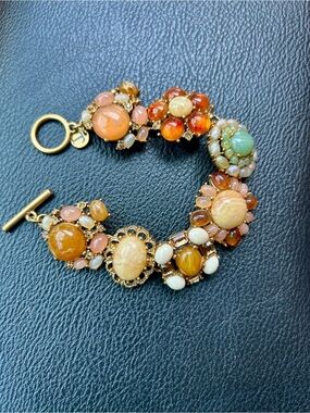Vintage Multicolor Gem Cluster Bracelet with Gold-Tone Accents